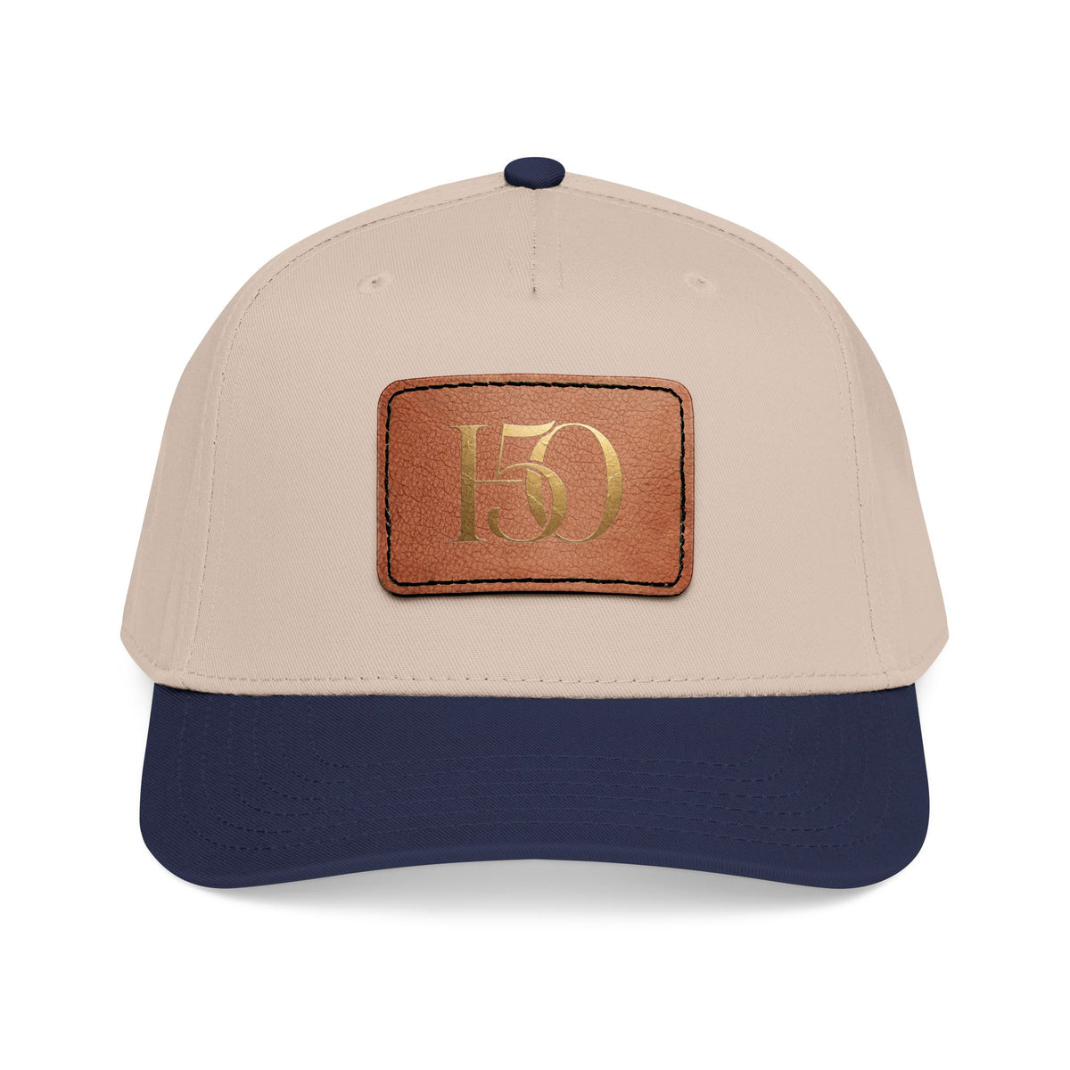 Leather Patch Baseball Cap — Gold '150' Monogram-Hats-Hope After 50-Printify