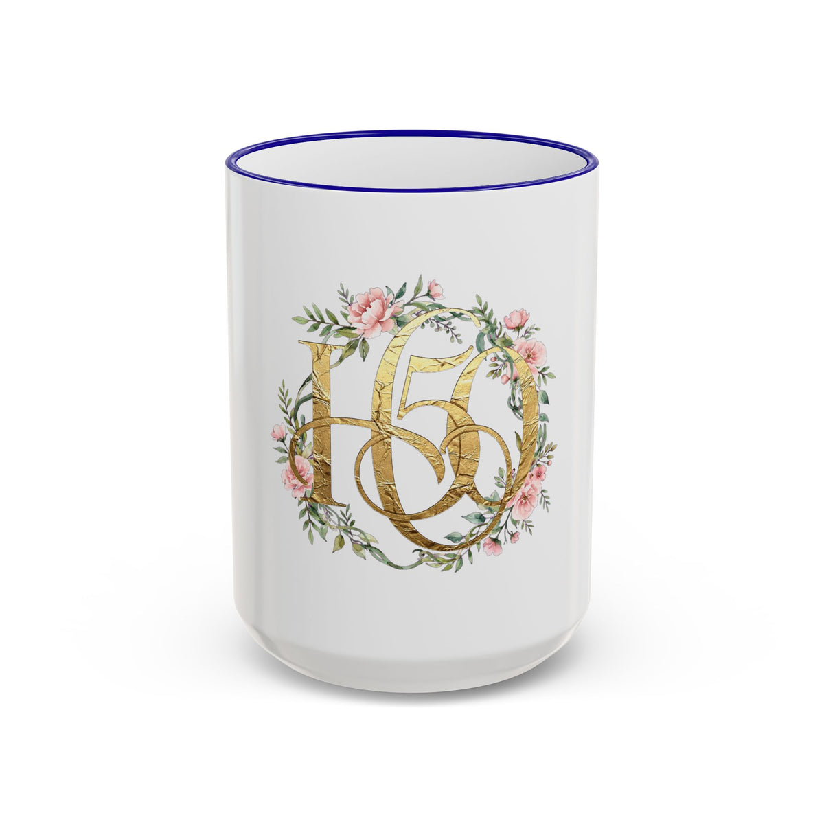 Floral Gold Monogram Mug (Accent Rim & Handle)