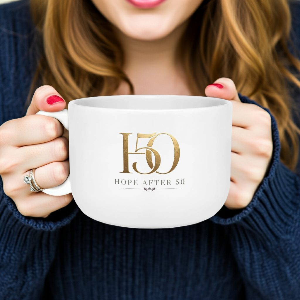 50th  Latte Mug - "Hope After 50" Gold Accent Ceramic 25oz