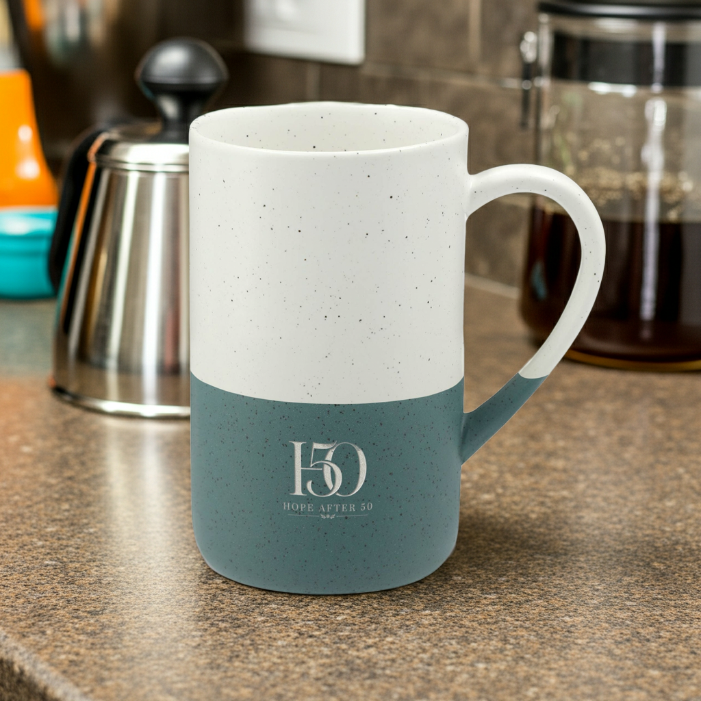 Speckled Two-Tone Ceramic Mug — 13oz Engraved "Hope After 50"