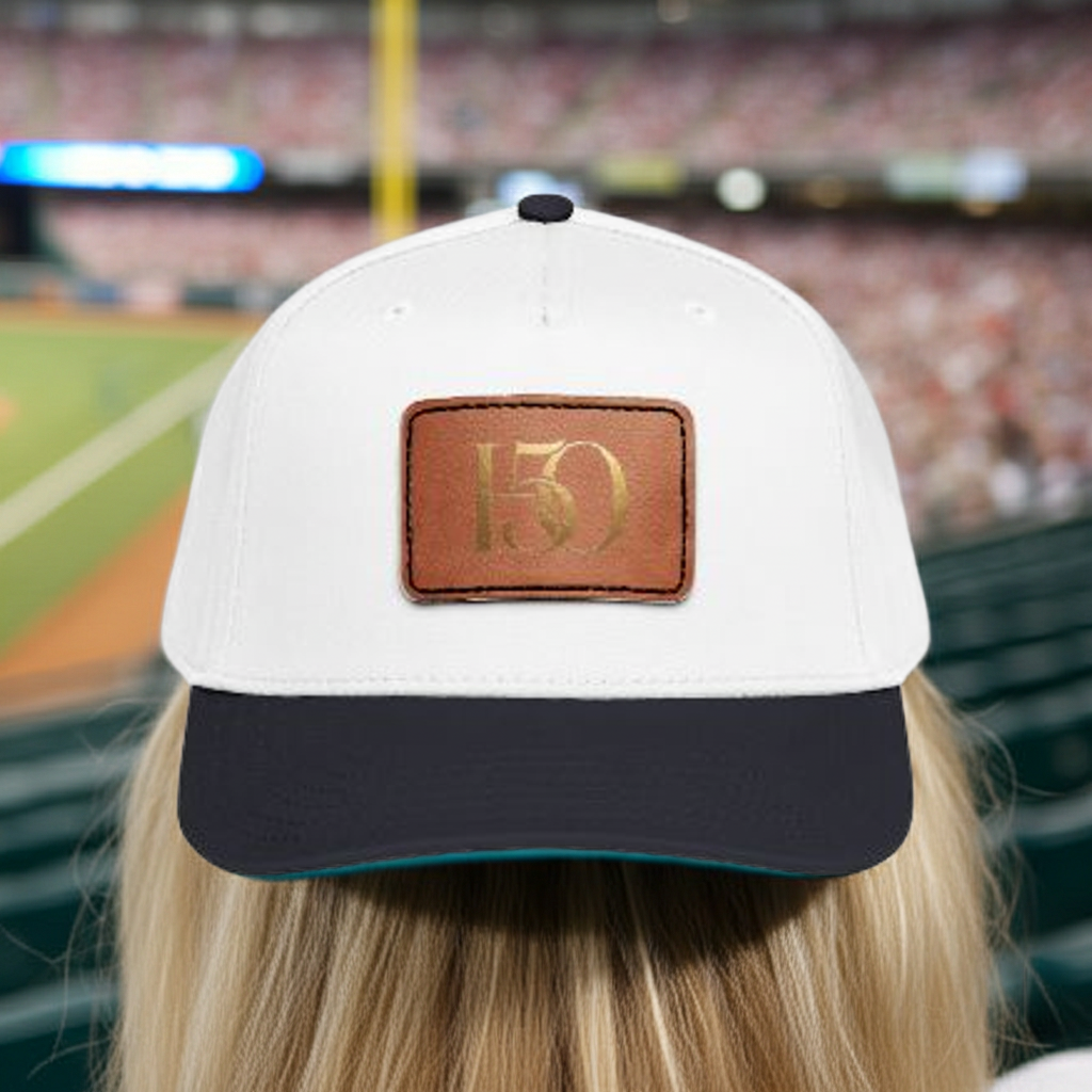 Leather Patch Baseball Cap — Gold '150' Monogram-Hats-Hope After 50-Printify