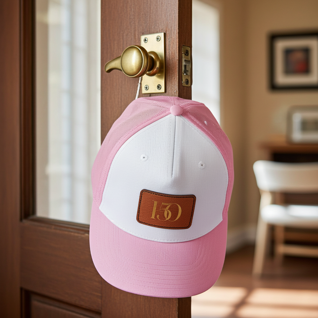 Leather Patch Baseball Cap — Gold '150' Monogram