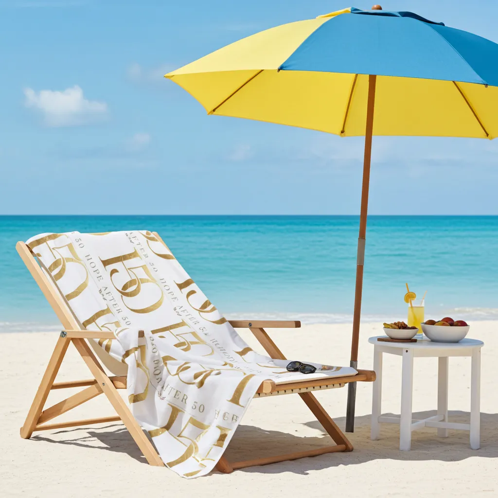 After 50 Hope Beach Towel — Gold Monogram Cotton Bath & Beach Towel